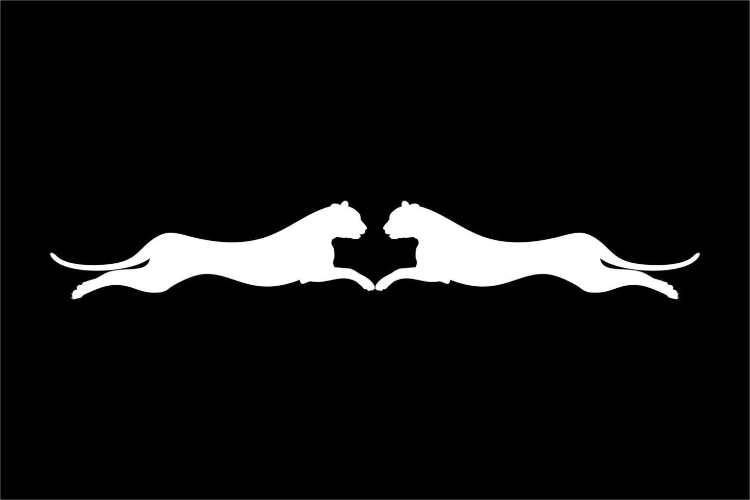 Silhouette of the Jumping Pair of the Wild Cat, Tiger, Leopard, Panther, Cheetah, Jaguar, Puma and Big Cat Family, for Logo, Pictogram, Website, or Graphic Design Element. Vector Illustration