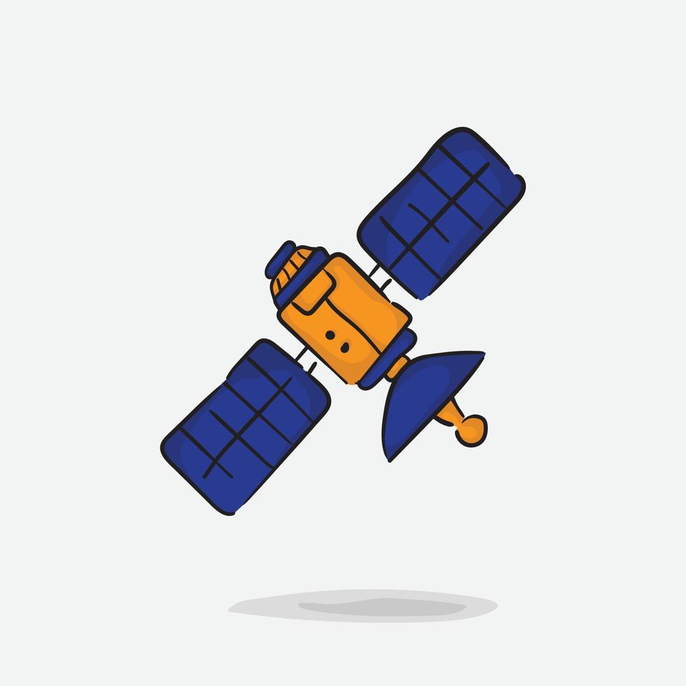 Satellite with blue and yellow color in cartoon for icon design vector
