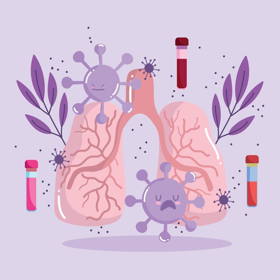 covid 19 virus in lungs and test tubes vector design