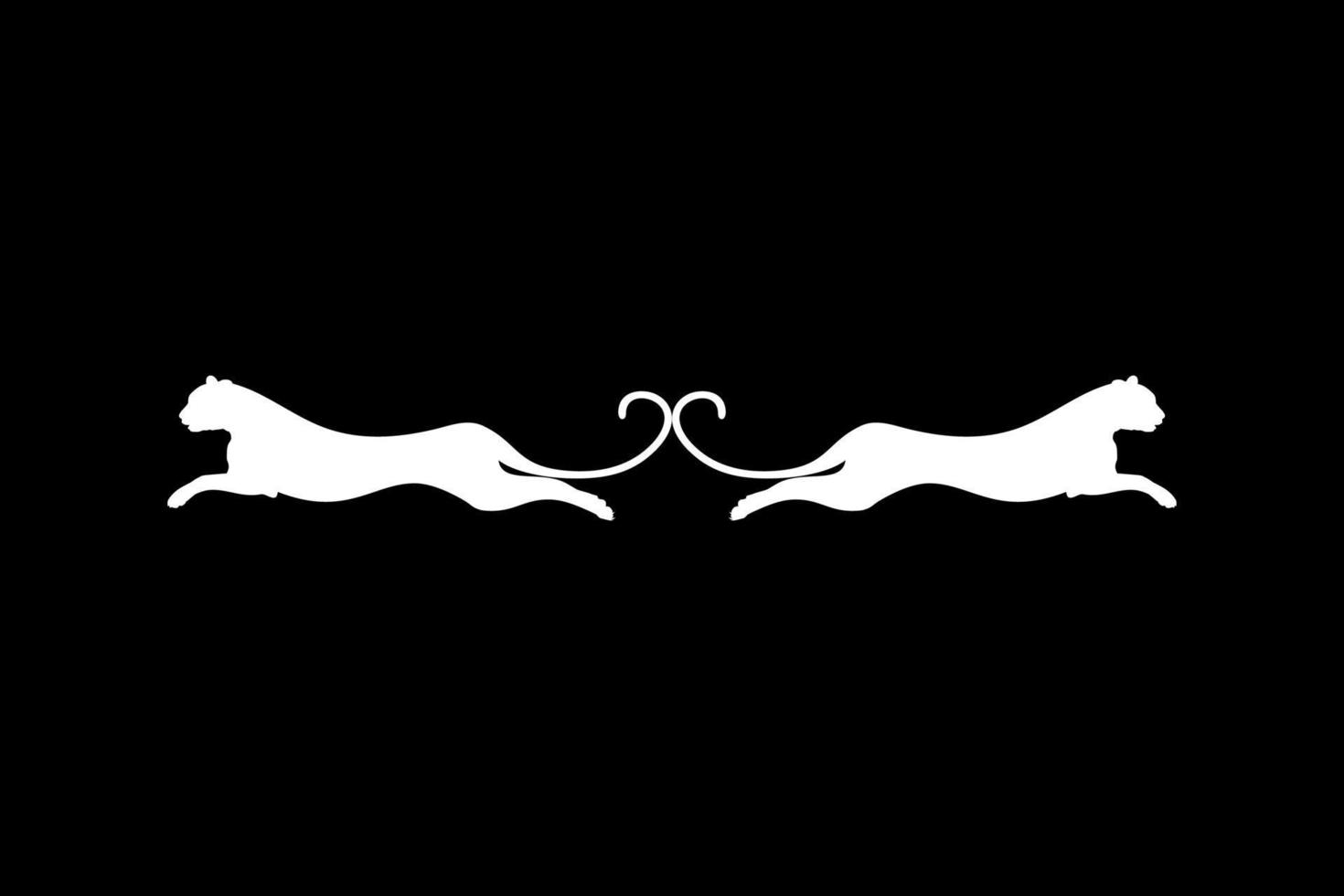 Silhouette of the Jumping Pair of the Wild Cat, Tiger, Leopard, Panther, Cheetah, Jaguar, Puma and Big Cat Family, for Logo, Pictogram, Website, or Graphic Design Element. Vector Illustration