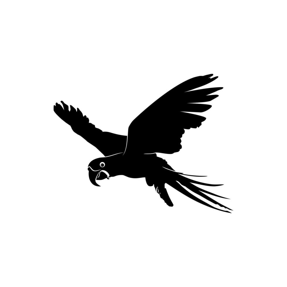 Flying Macaw Bird Silhouette for Logo, Pictogram, Art Illustration, Website or Graphic Design Element. Vector Illustration