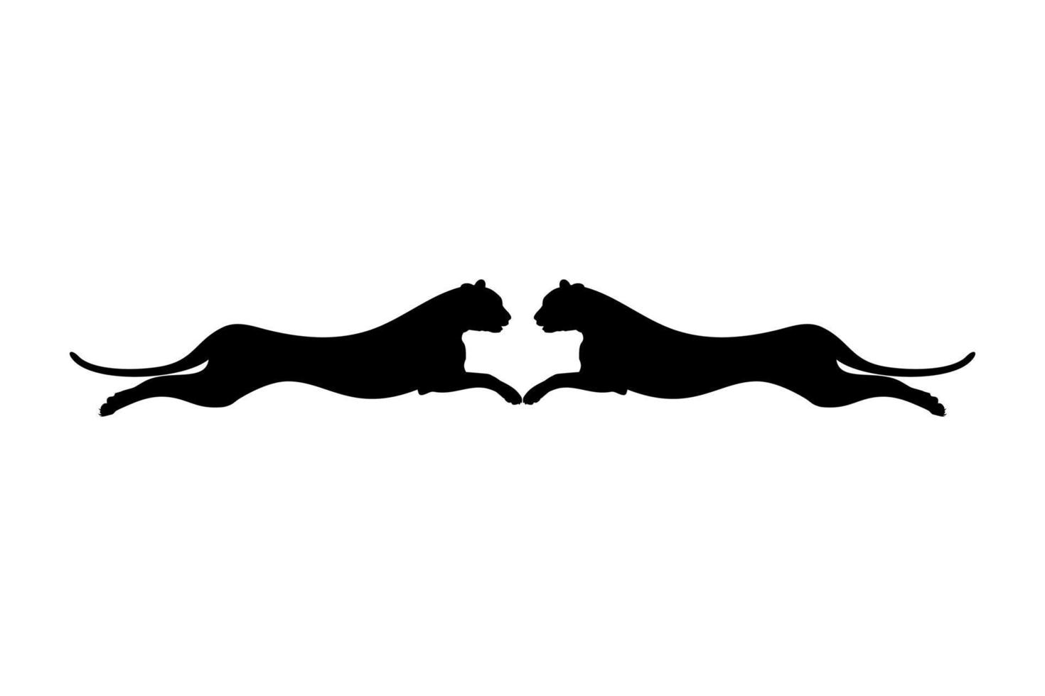 Silhouette of the Jumping Pair of the Wild Cat, Tiger, Leopard, Panther, Cheetah, Jaguar, Puma and Big Cat Family, for Logo, Pictogram, Website, or Graphic Design Element. Vector Illustration