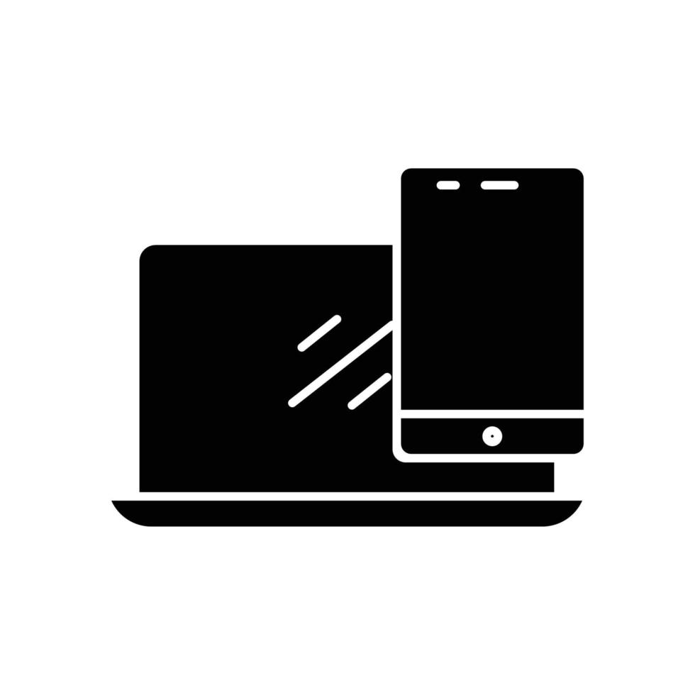 Laptop glyph icon illustration with mobile phone. icon illustration related to electronic, technology. Simple vector design editable. Pixel perfect at 32 x 32