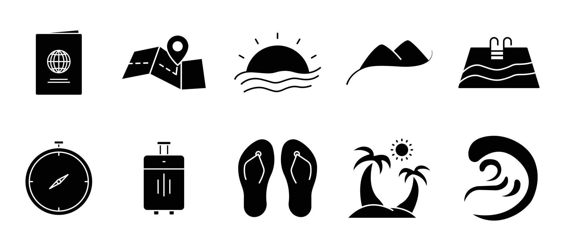 ilustración del conjunto de iconos relacionados con las vacaciones. estilo de icono de glifo. diseño vectorial simple editable. vector