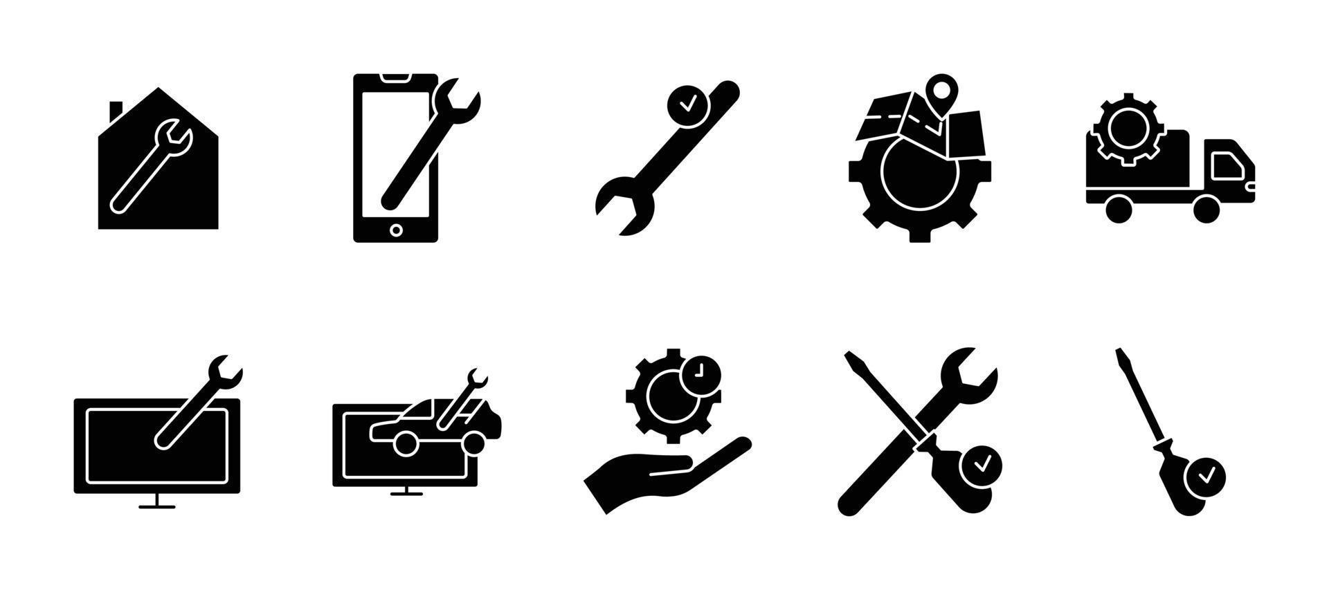 Illustration of icon set related to automotive repair, maintenance. glyph icon style. Simple vector design editable.