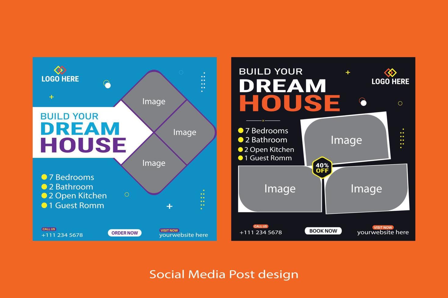 Real estate social media post design template vector