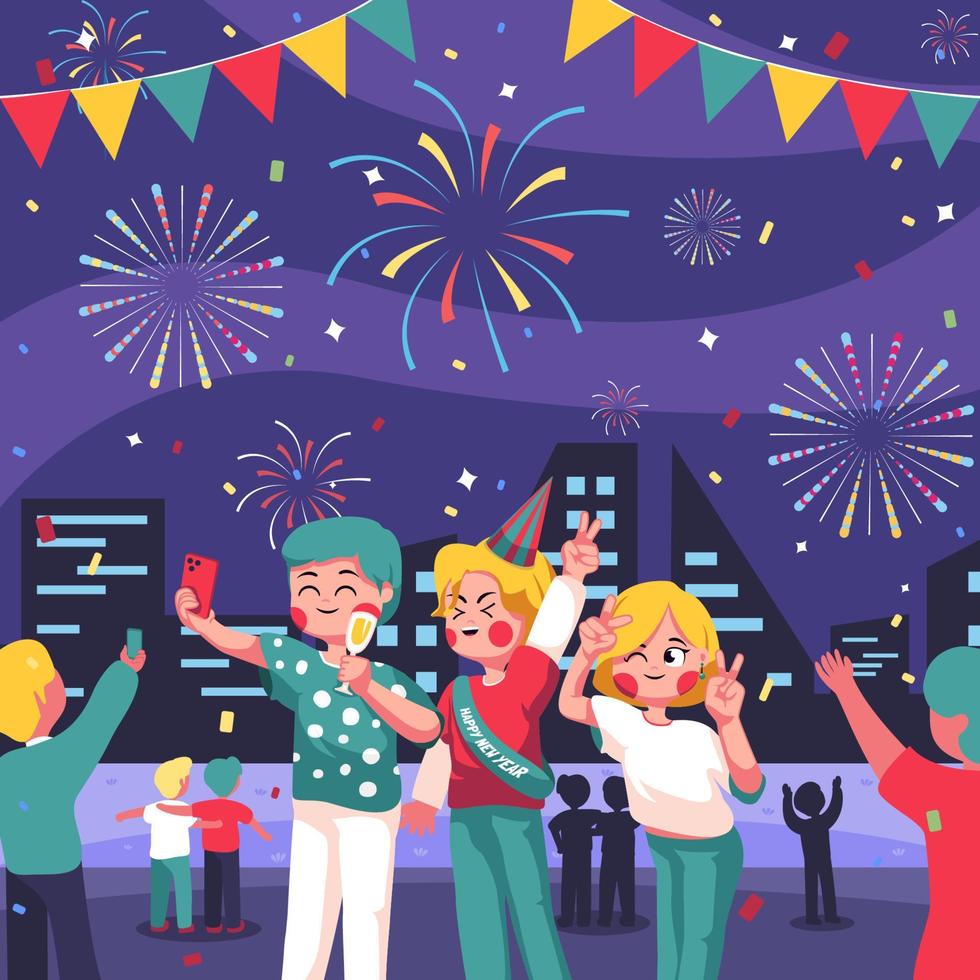 Taking Selfie in New Year Celebration vector