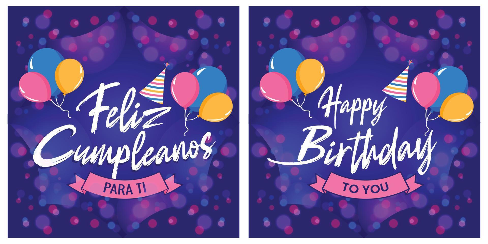 Happy birthday hand lettering with Feliz cumpleanos spanish lettering vector illustration template flyer