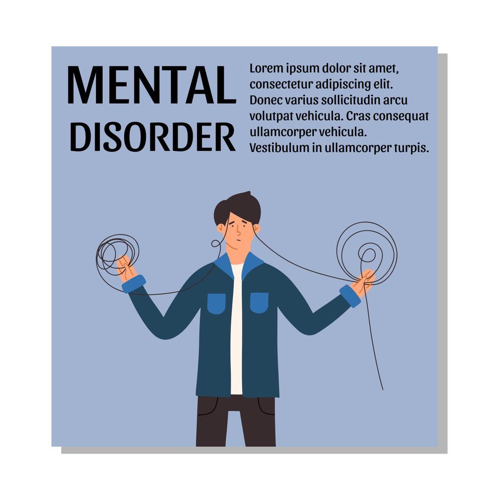 Template with text and a person with a mental disorder. Vector illustration in flat style