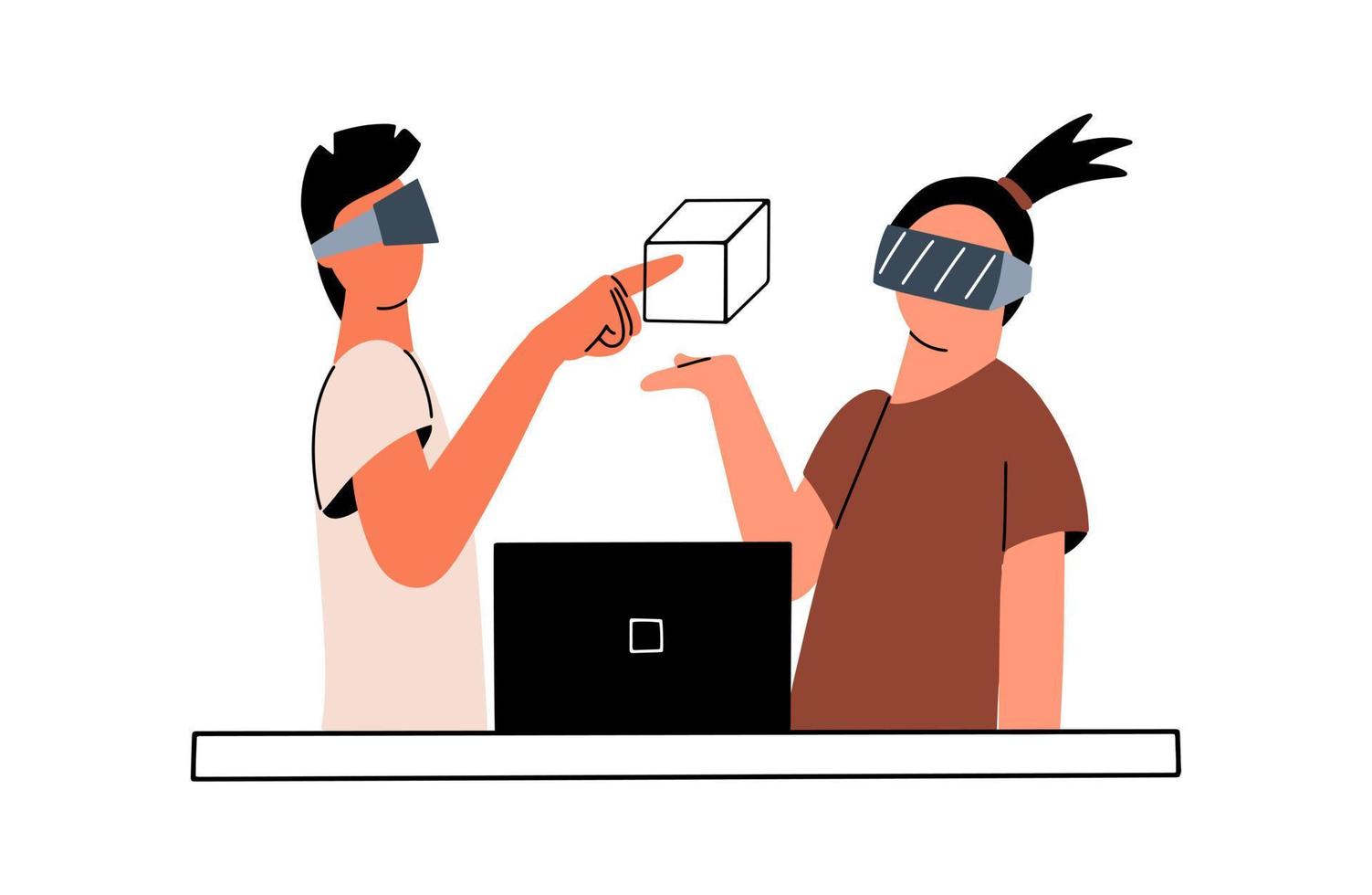 People wearing virtual reality glasses. Concept AR and VR technologies. Vector illustration in a flat style.