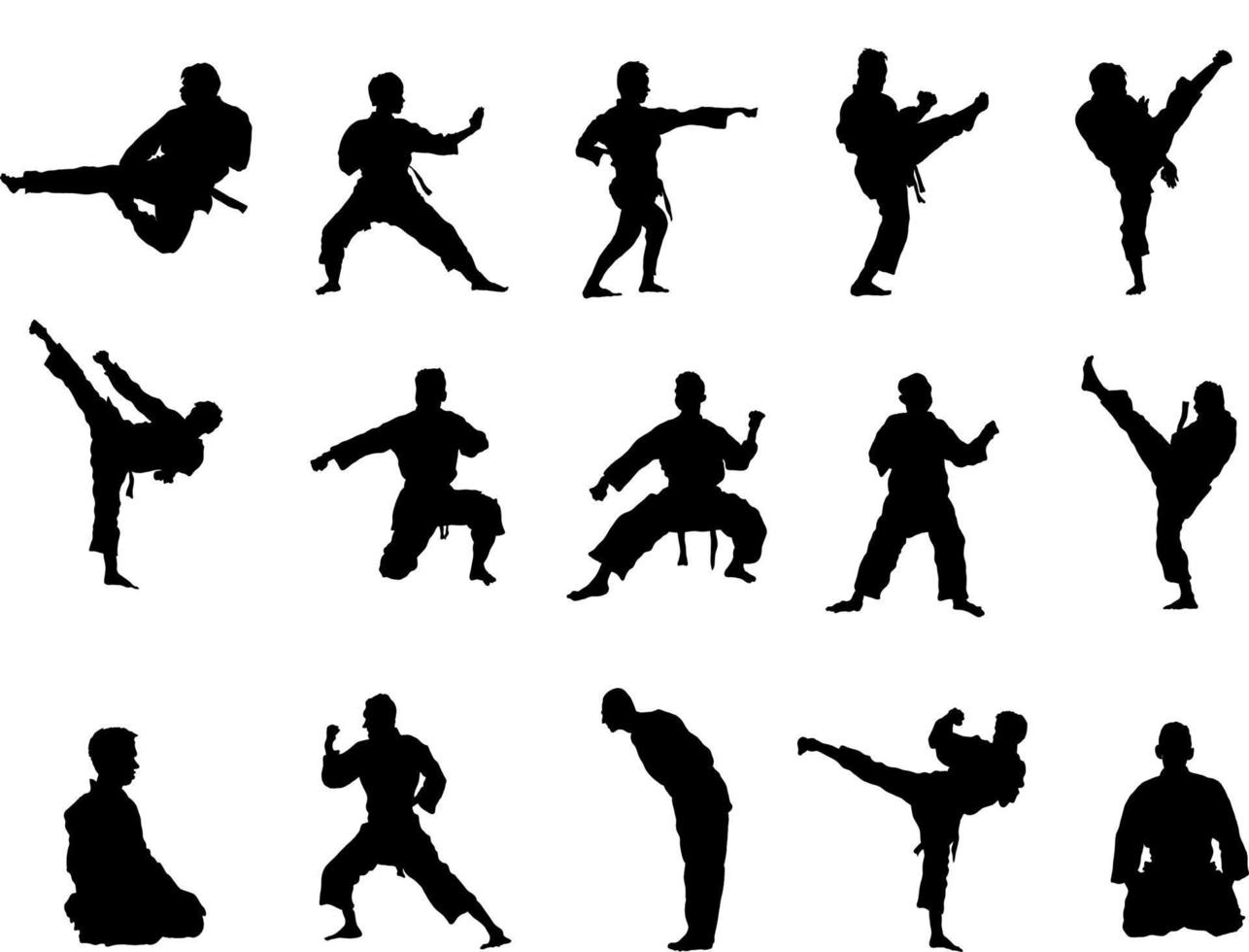 una colección vectorial de poses de artes marciales para composiciones artísticas vector