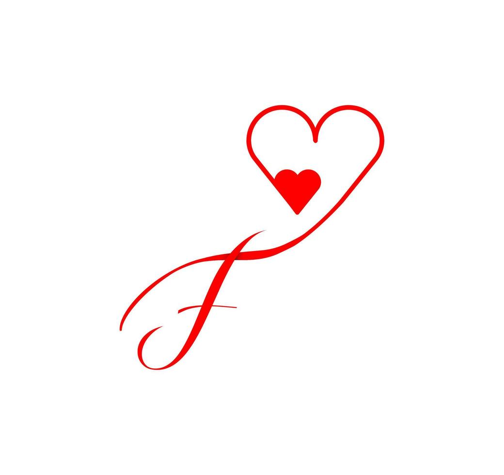 línea del corazón del guión de la letra f. desde el corazón. letra f plantilla de logotipo de escritura a mano con decoración de amor y forma de corazón. el primer vector de firma.