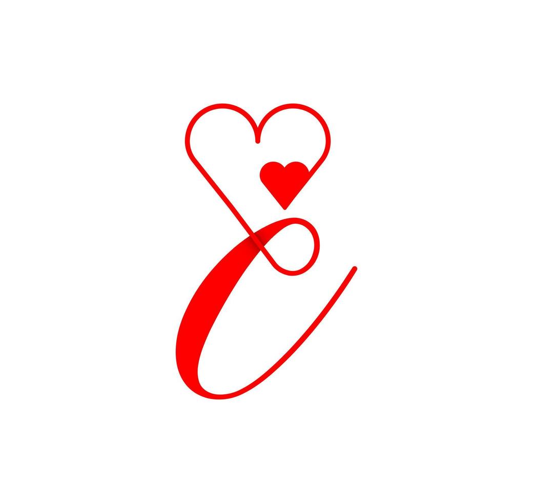 línea de corazón de guión de letra c. desde el corazón. letra c plantilla de logotipo de escritura a mano con amor y decoración en forma de corazón. el primer vector de firma.