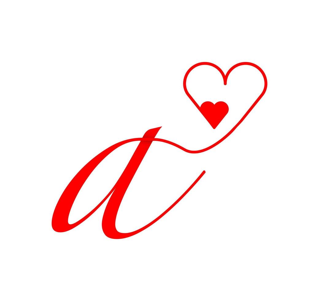 una línea de corazón de escritura de letras. desde el corazón. letra una plantilla de logotipo de escritura a mano con amor y decoración en forma de corazón. el primer vector de firma.