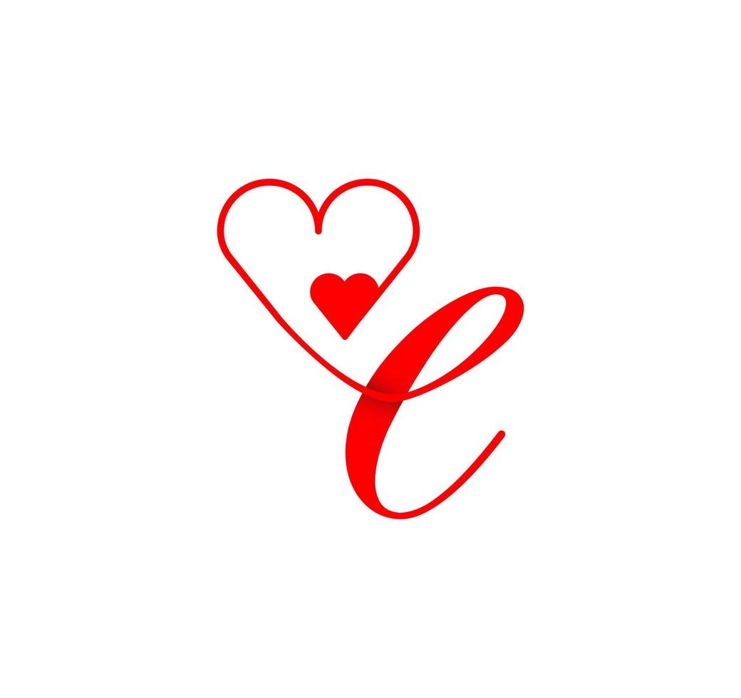 E letter script heart line. from the heart. Letter E handwriting logo template with love and heart shape decoration. The first signature vector. vector