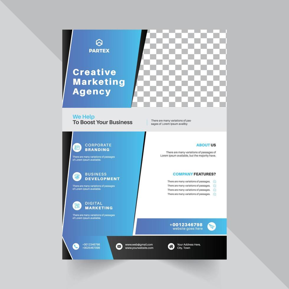 Flyer Design Template For Agency with blue color abstract gradient shape vector