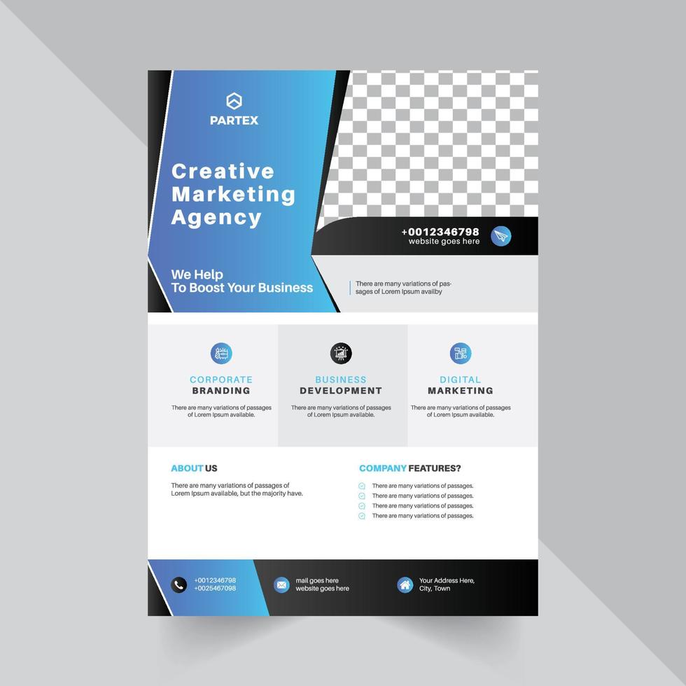 Flyer Design Template For Agency with blue color abstract gradient shape vector