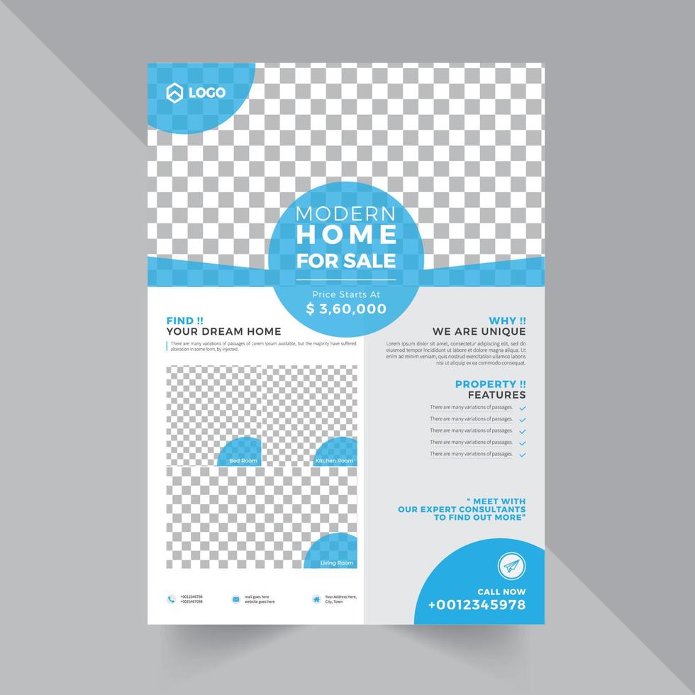 real estate house sale flyer design template with ocean blue color vector