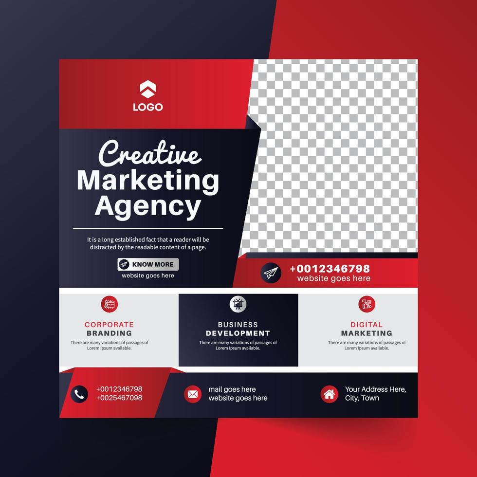 Digital marketing social media post web banner with red shape vector