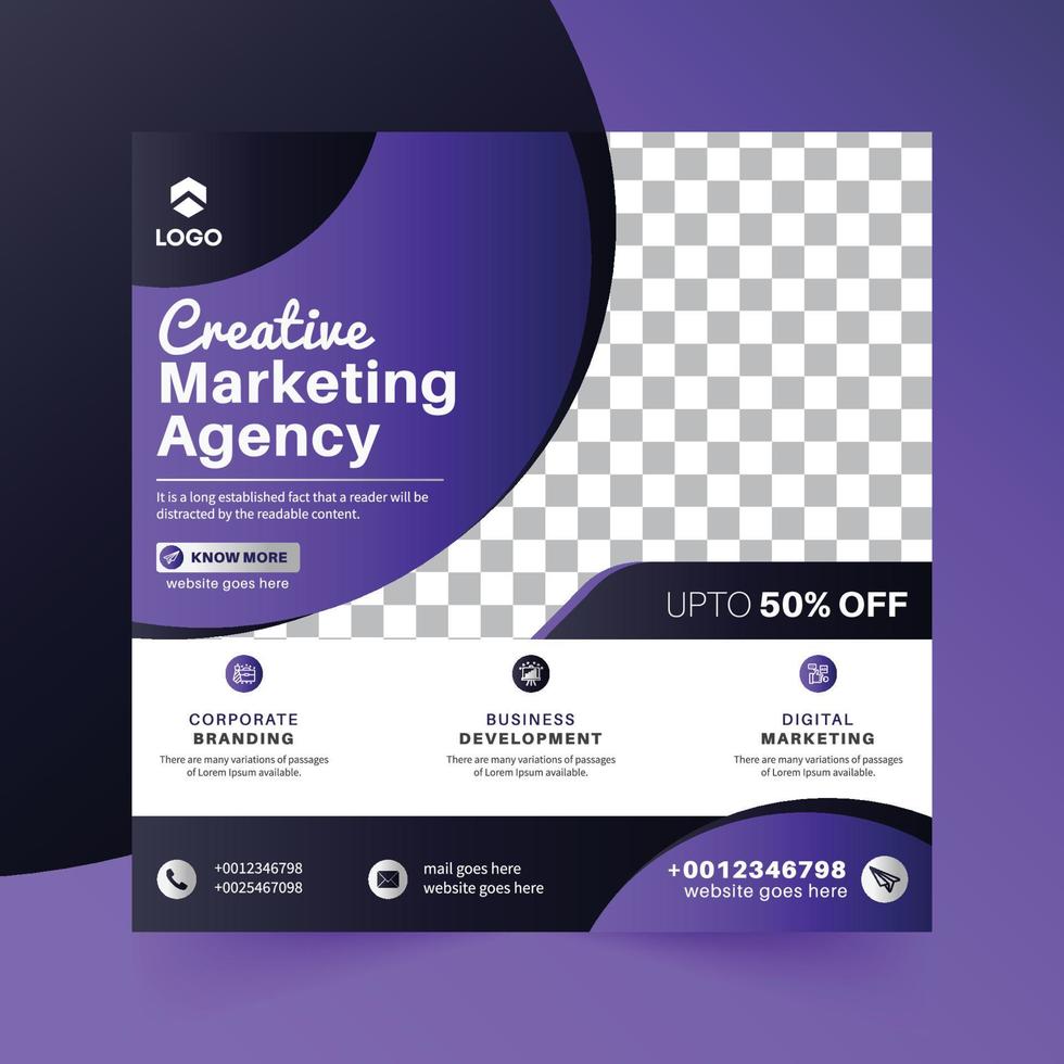 banner web de publicación de redes sociales de marketing digital con color púrpura vector