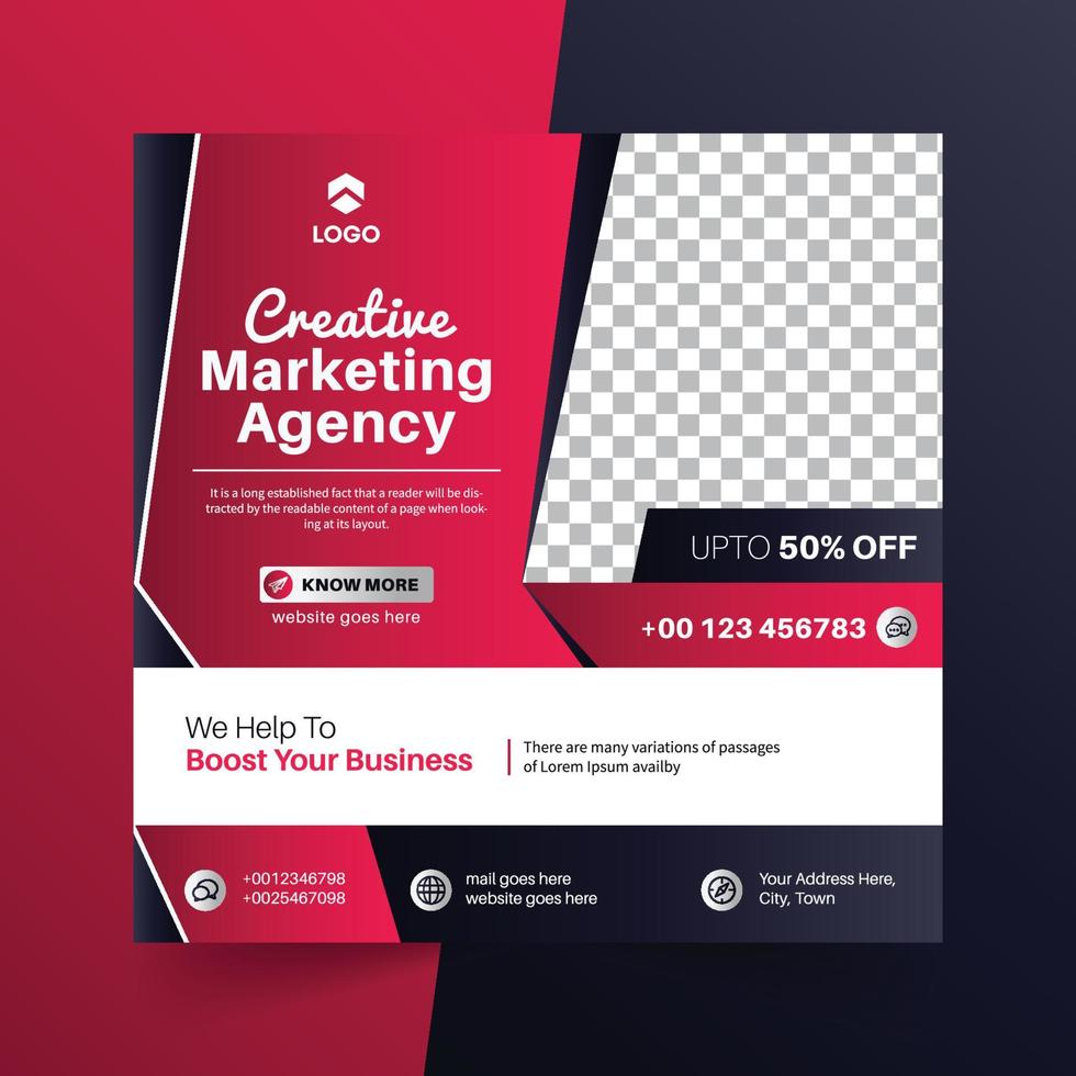 Digital marketing Agency social media post web banner with red shape gradient vector