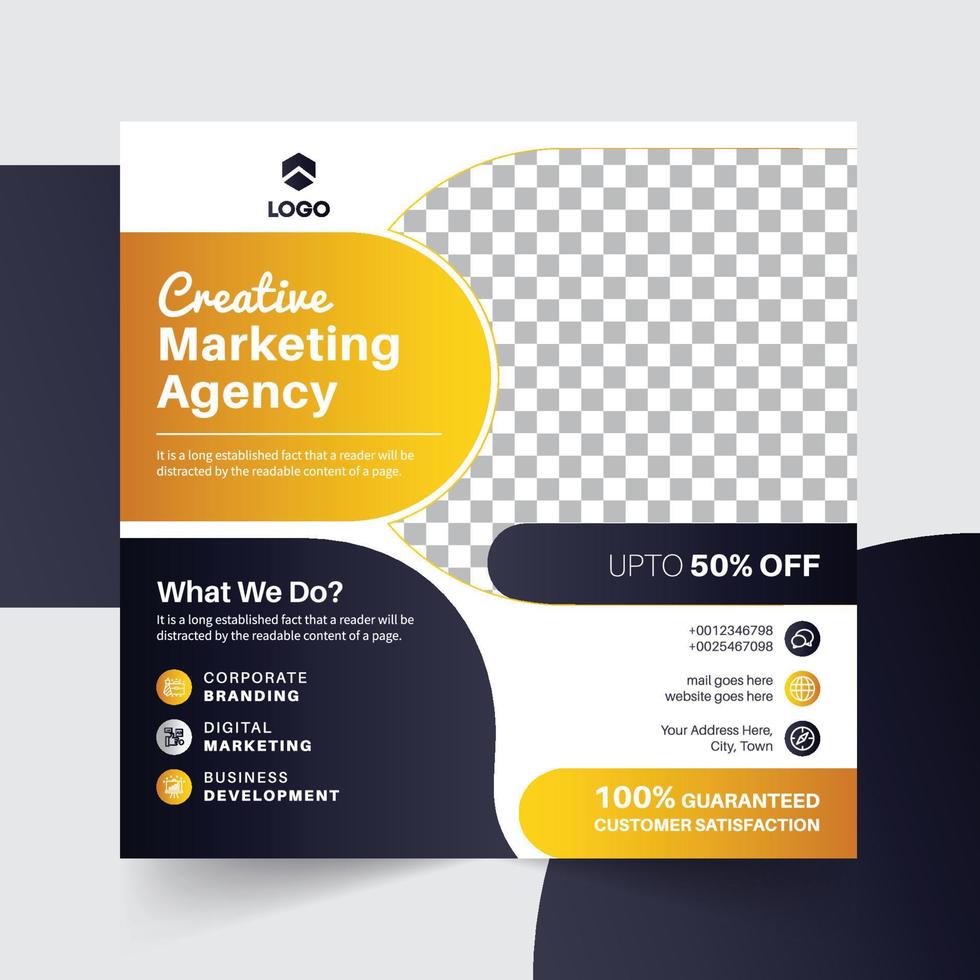 Digital marketing Agency social media post web banner with yellow shape vector