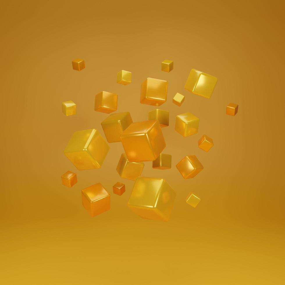 fondo 3d abstracto. Representación 3d con cubo amarillo. foto