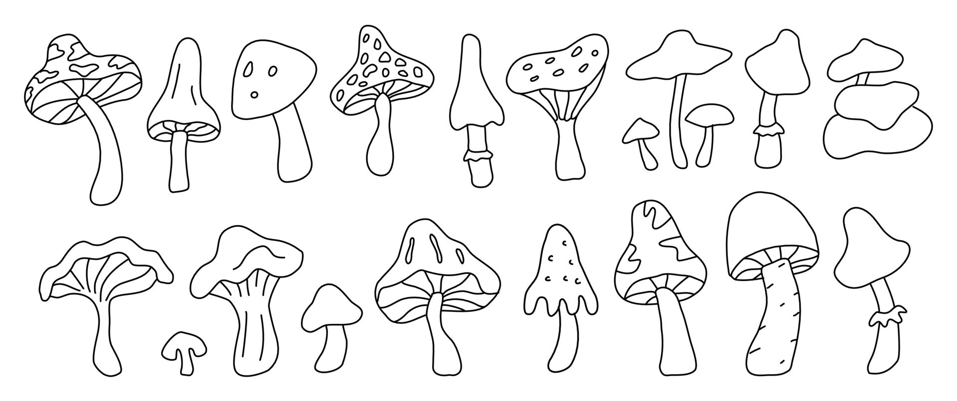 Hand drawn outlined mushroom. Simple black and white doodle sketch