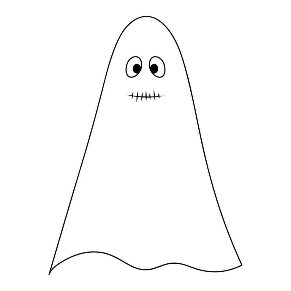 fantasma silencioso. bosquejo. espíritu con boca cosida en estilo garabato. traje de lino blanco. vector