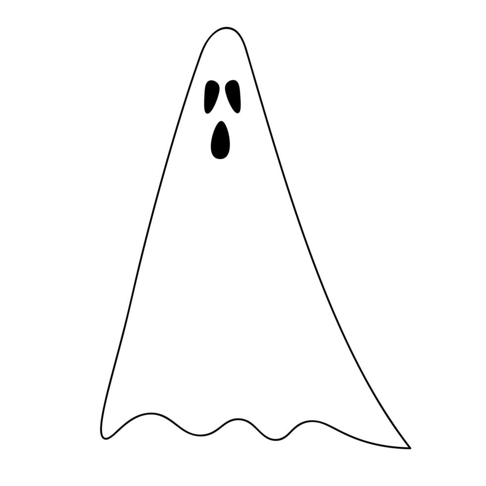 A ghost with outstretched eyes screams. Sketch. Creepy spirit in doodle style. White linen suit. vector