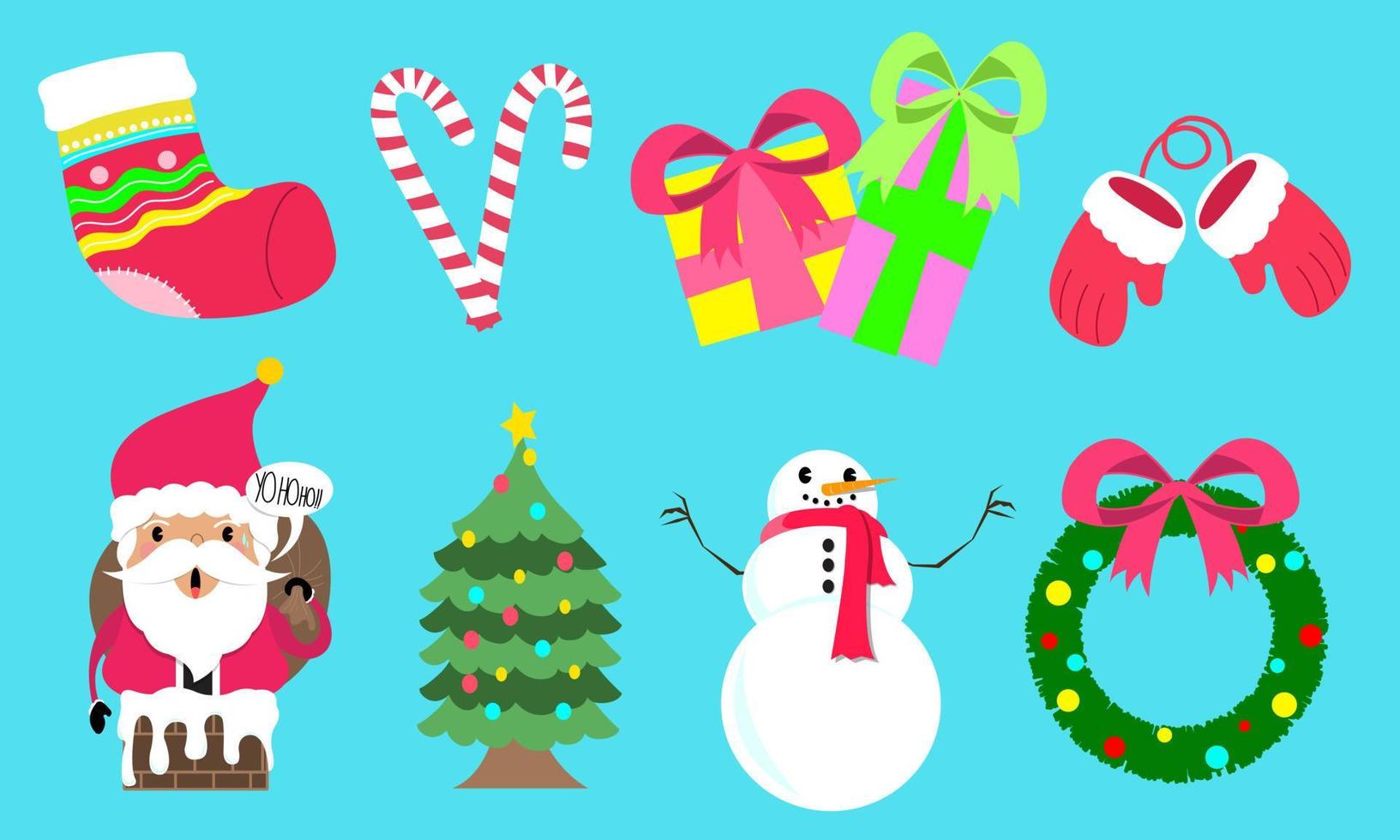 cute merry christmas bundle set vector