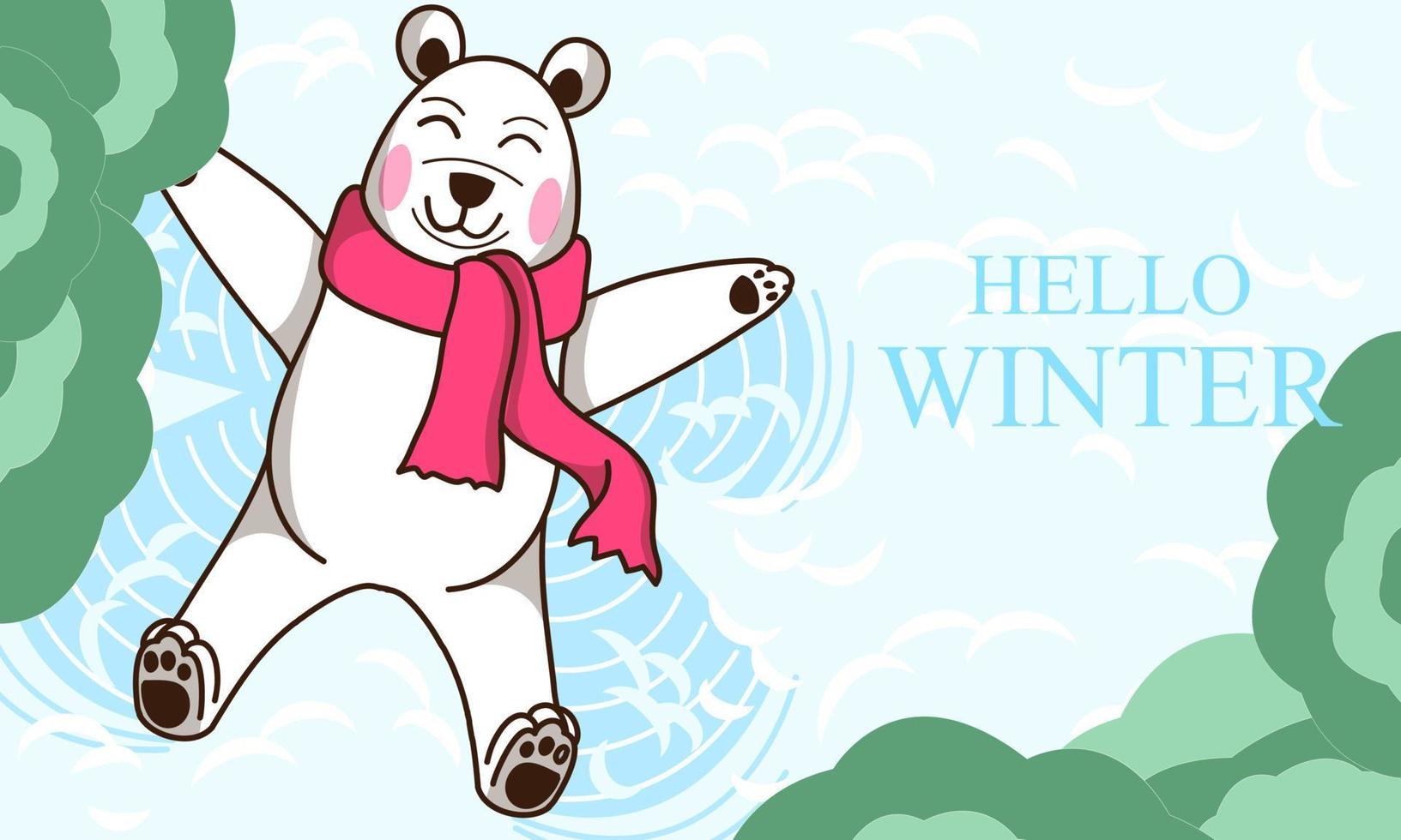 cute vector snow bear winter background character