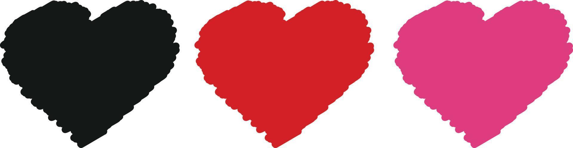 Vector hearts icons set. Simulation of marker drawing hearts isolated on white background. Love symbol