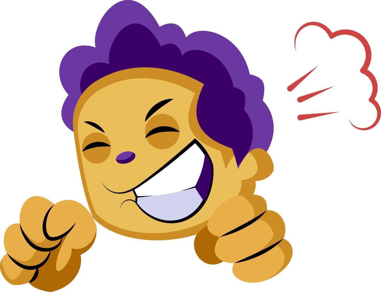 Excited yellow boy with purple hair vector sticker illustration on a white background