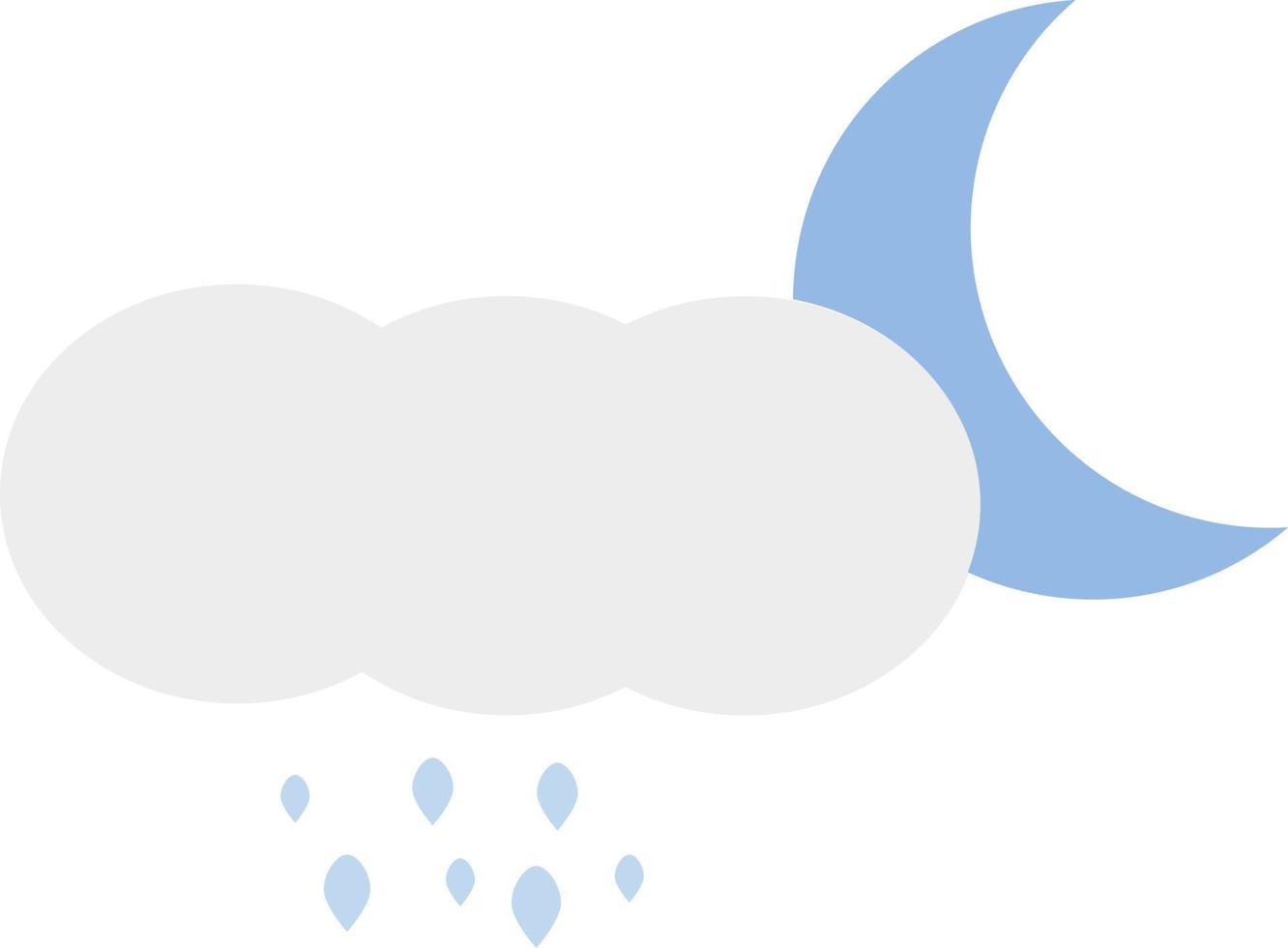 luna joven con nubes y gotas de lluvia, ilustración de iconos, vector sobre fondo blanco