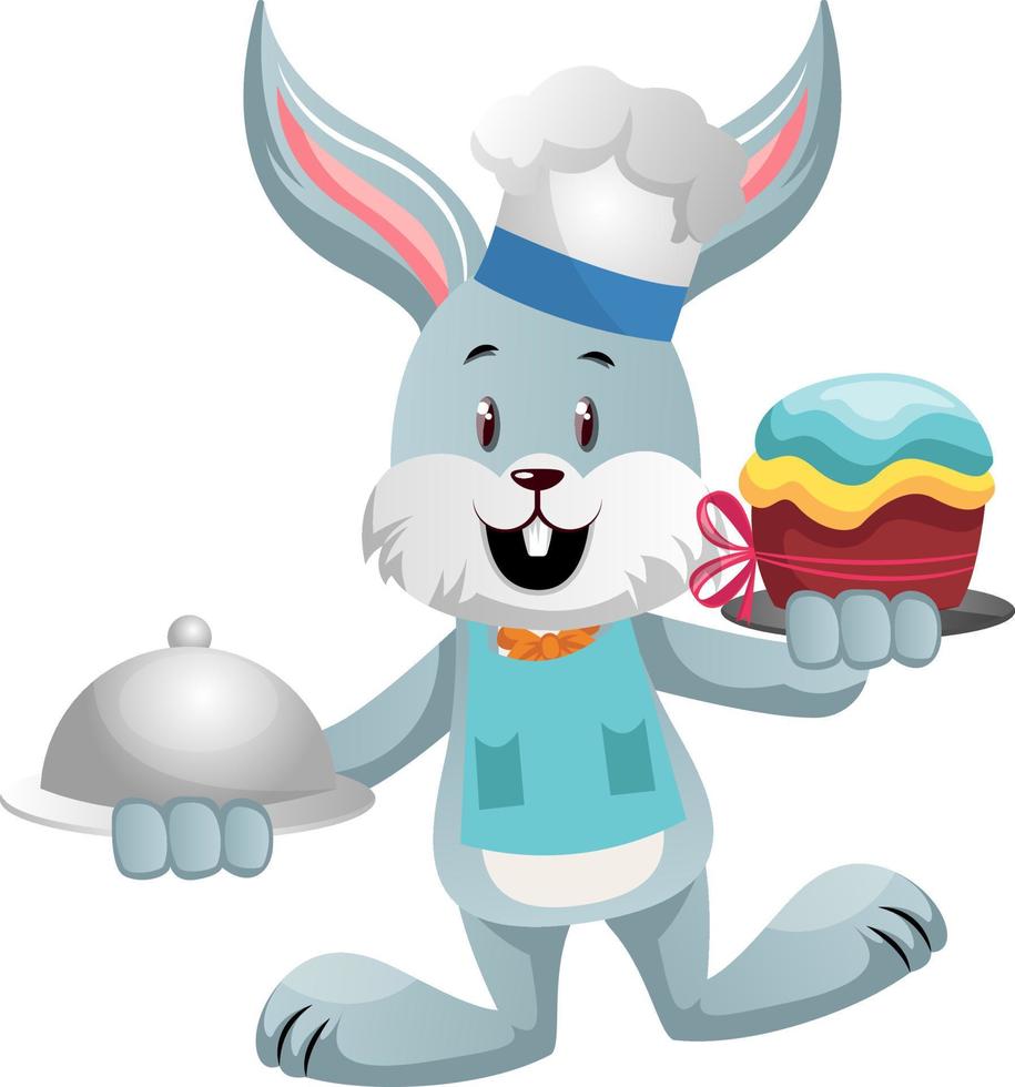 Bunny cooking, illustration, vector on white background.