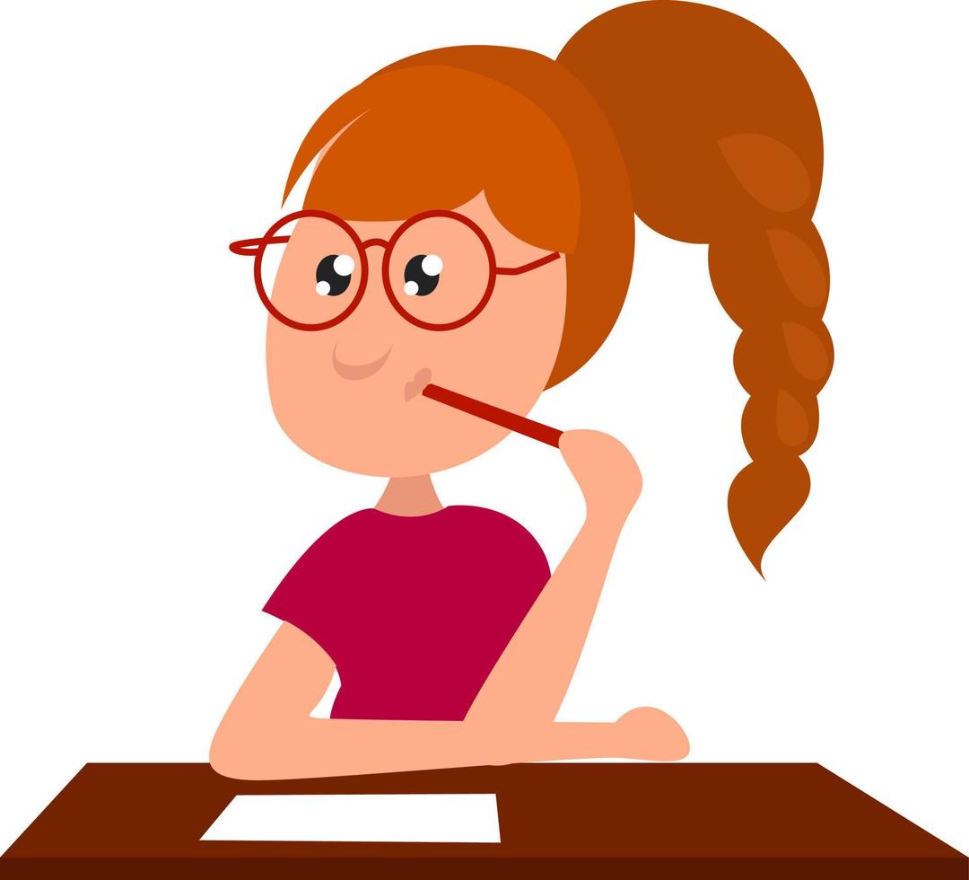 chica estudiando, ilustración, vector sobre fondo blanco.