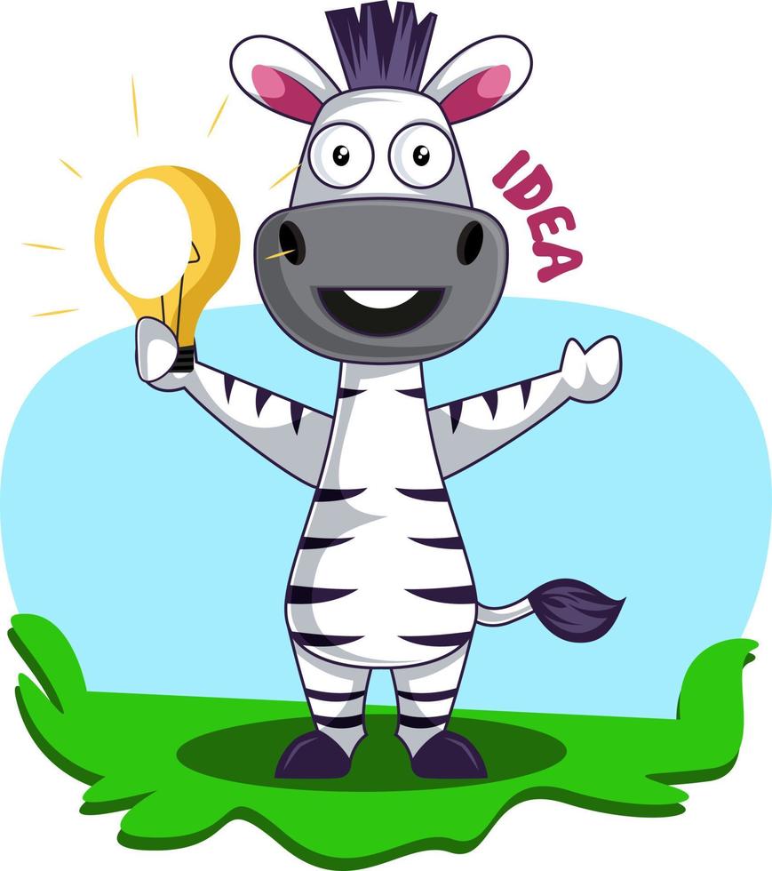 Zebra with idea, illustration, vector on white background.