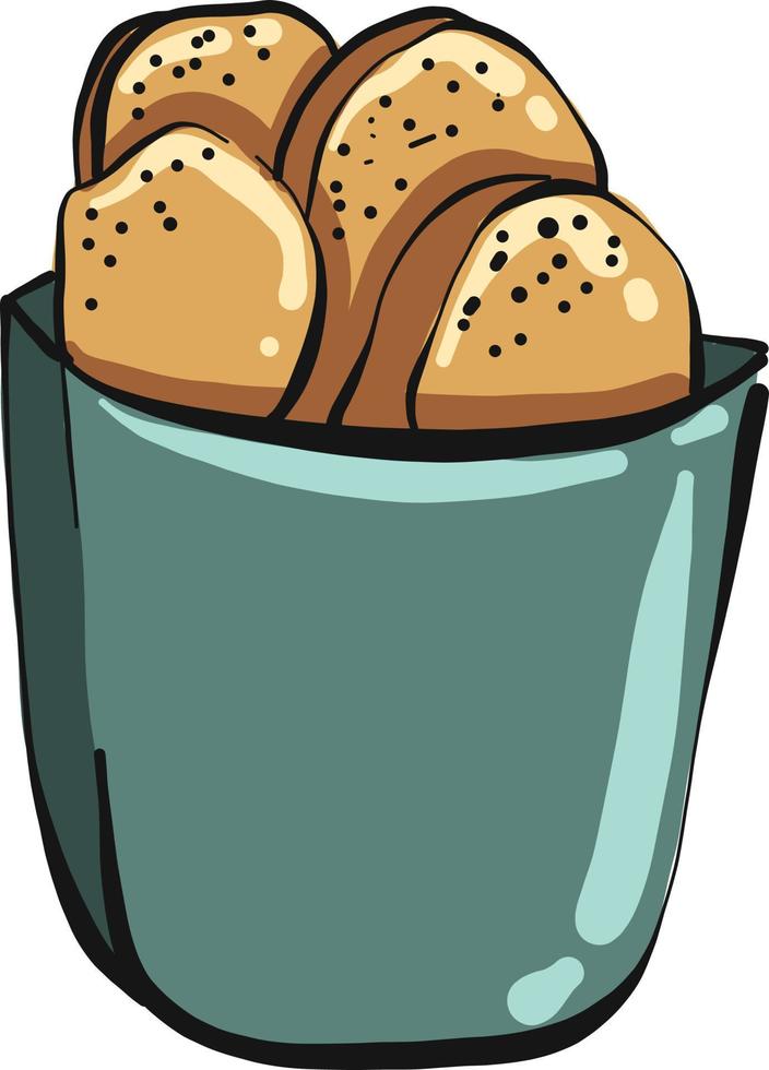 Bowl with nuggets, illustration, vector on a white background.