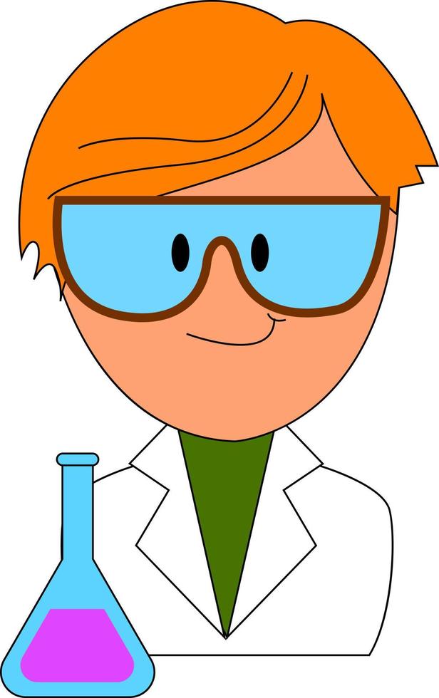 Cute chemist in laboratory, illustration, vector on white background.