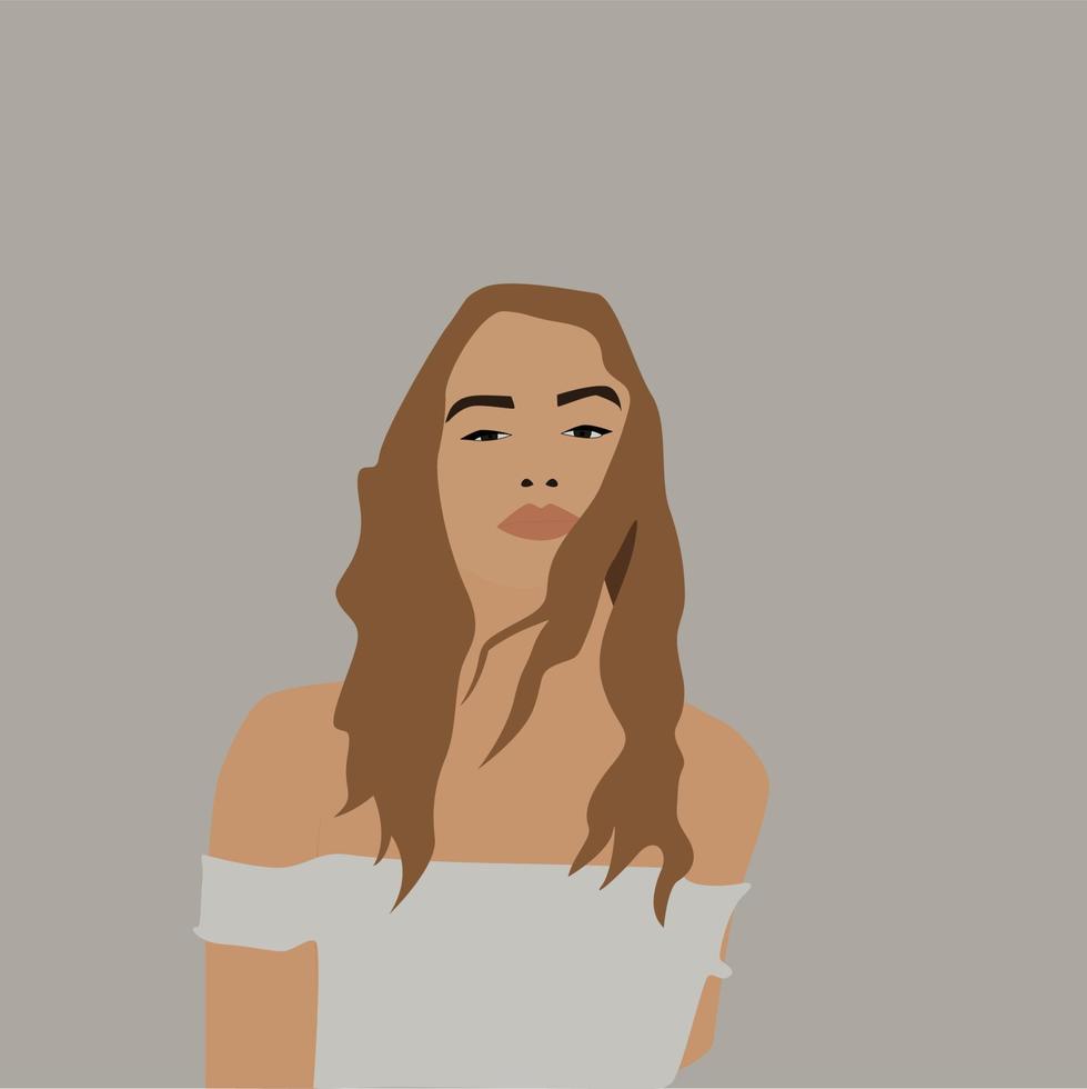 Girl in white top, illustration, vector on white background.