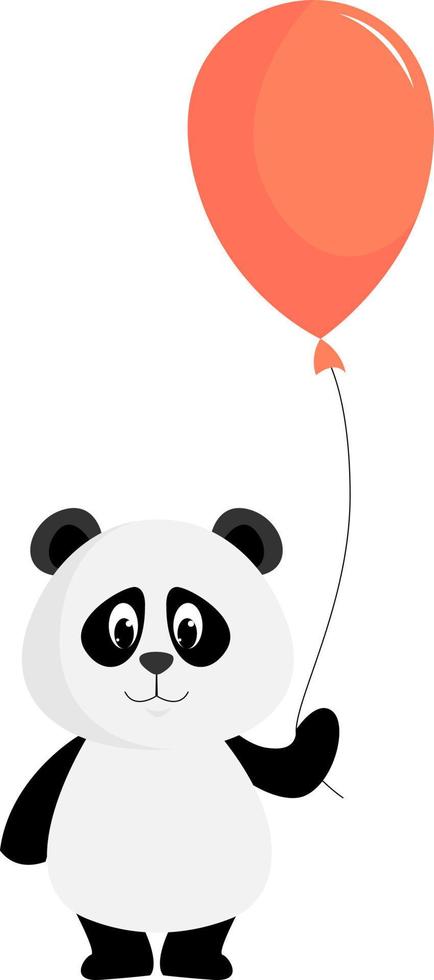 Panda with balloon, illustration, vector on white background.