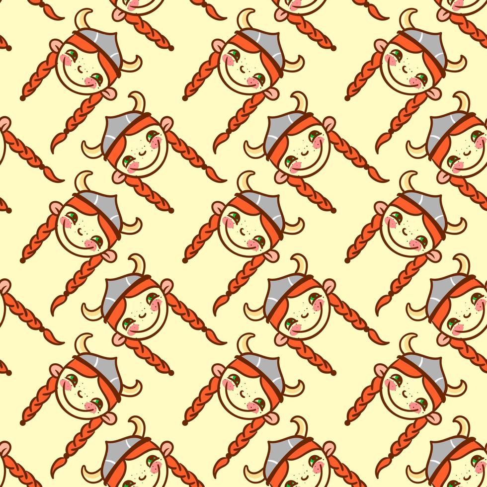 Viking girl pattern, seamless pattern on yellow background. vector