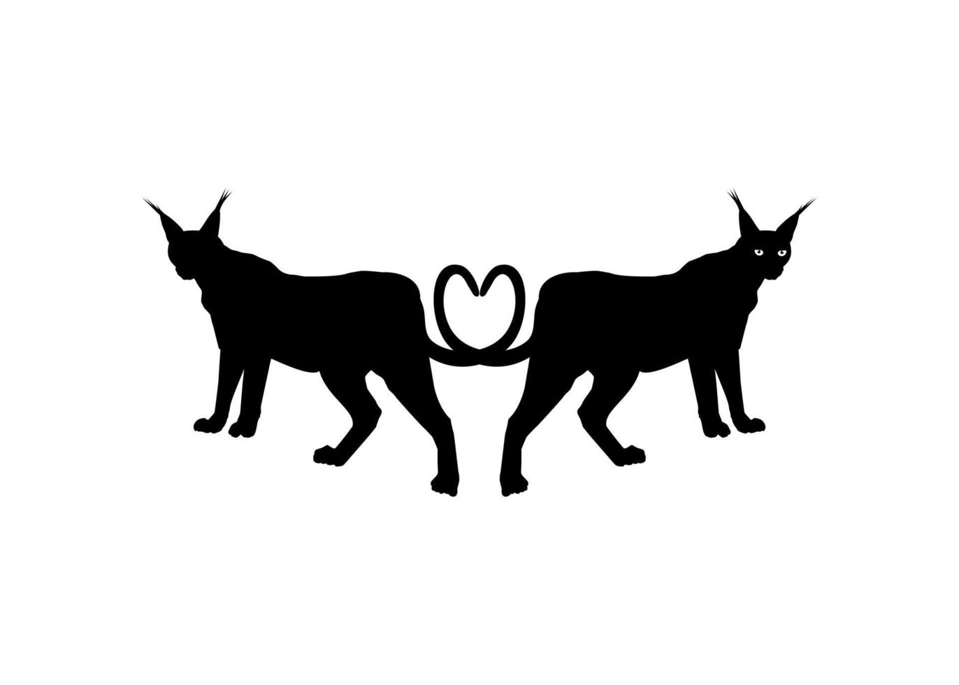 Pair of the Caracal Cat Silhouette for Logo, Pictogram, Website or Graphic Design Element. Vector Illustration