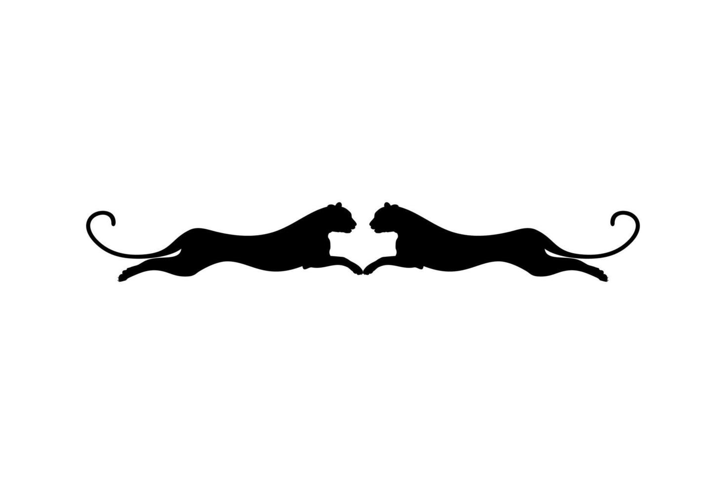 Silhouette of the Jumping Pair of the Wild Cat, Tiger, Leopard, Panther, Cheetah, Jaguar, Puma and Big Cat Family, for Logo, Pictogram, Website, or Graphic Design Element. Vector Illustration