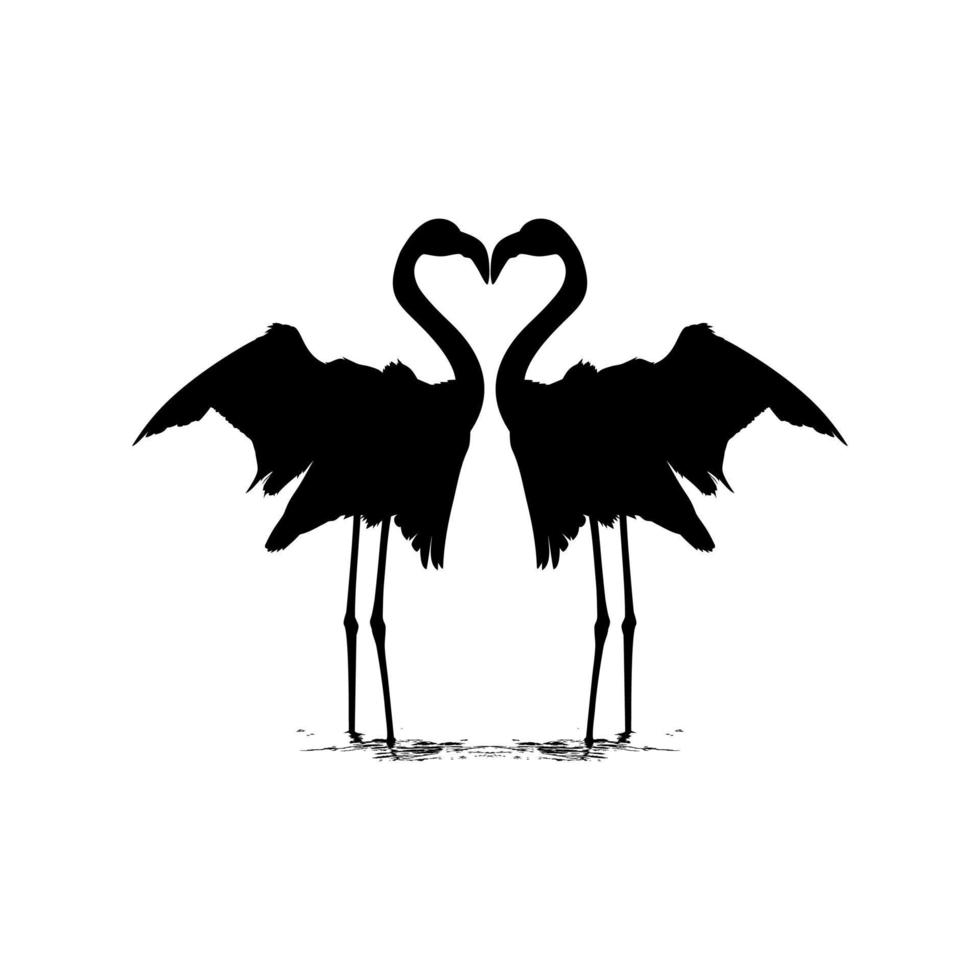 Pair of the Dancing Flamingo Silhouette for Icon, Symbol, Logo, Art Illustration, Pictogram, Website, or Graphic Design Element. Vector Illustration