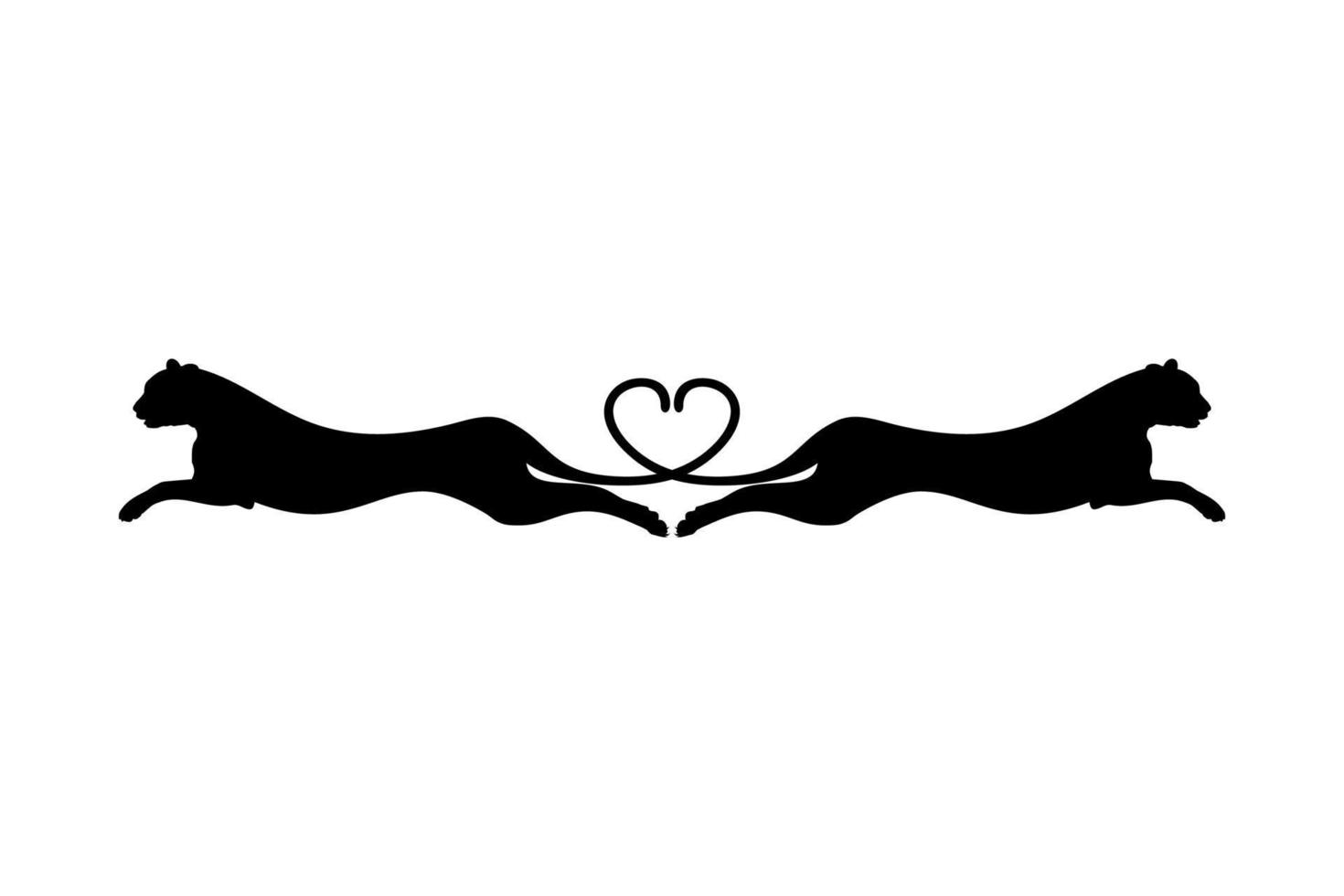 Silhouette of the Jumping Pair of the Wild Cat, Tiger, Leopard, Panther, Cheetah, Jaguar, Puma and Big Cat Family, for Logo, Pictogram, Website, or Graphic Design Element. Vector Illustration