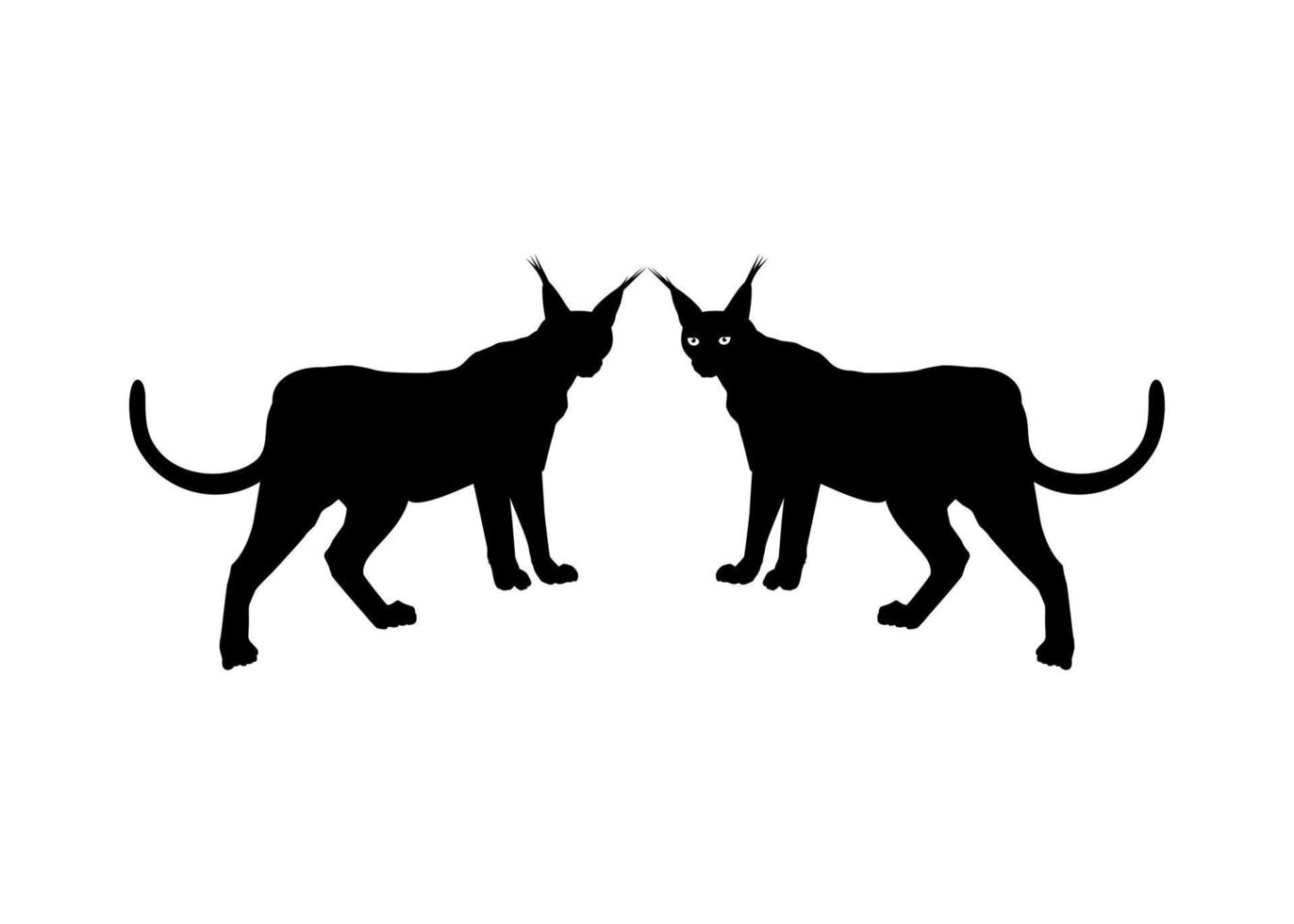 Pair of the Caracal Cat Silhouette for Logo, Pictogram, Website or Graphic Design Element. Vector Illustration