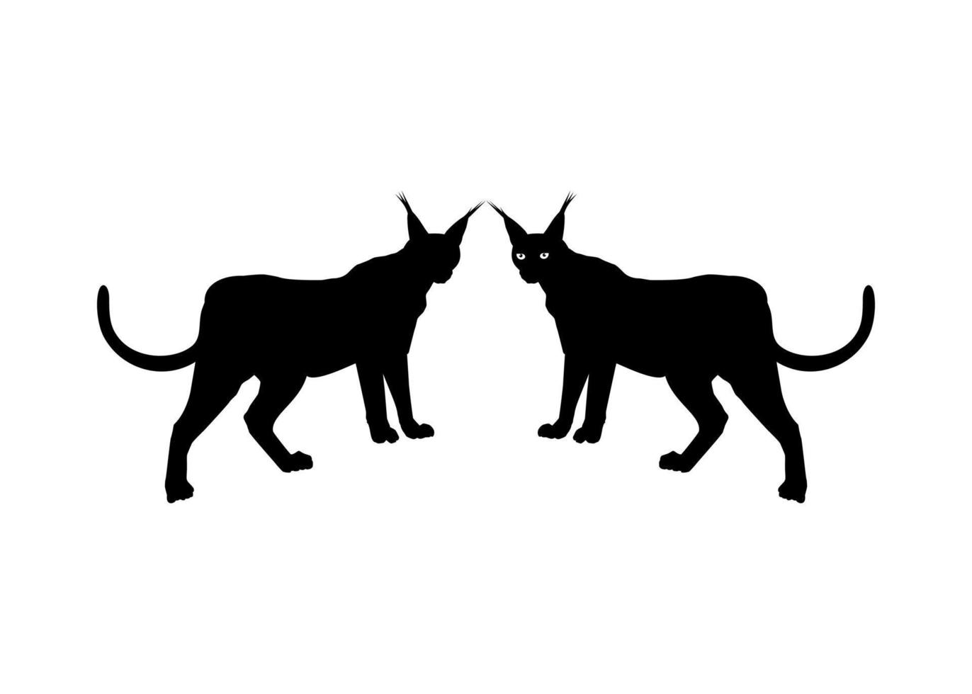 Pair of the Caracal Cat Silhouette for Logo, Pictogram, Website or Graphic Design Element. Vector Illustration