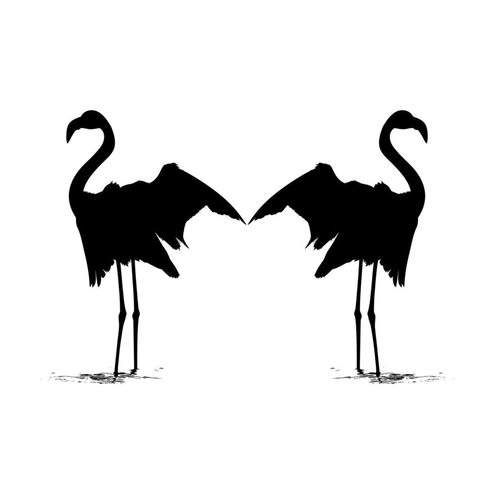 Pair of the Dancing Flamingo Silhouette for Icon, Symbol, Logo, Art Illustration, Pictogram, Website, or Graphic Design Element. Vector Illustration